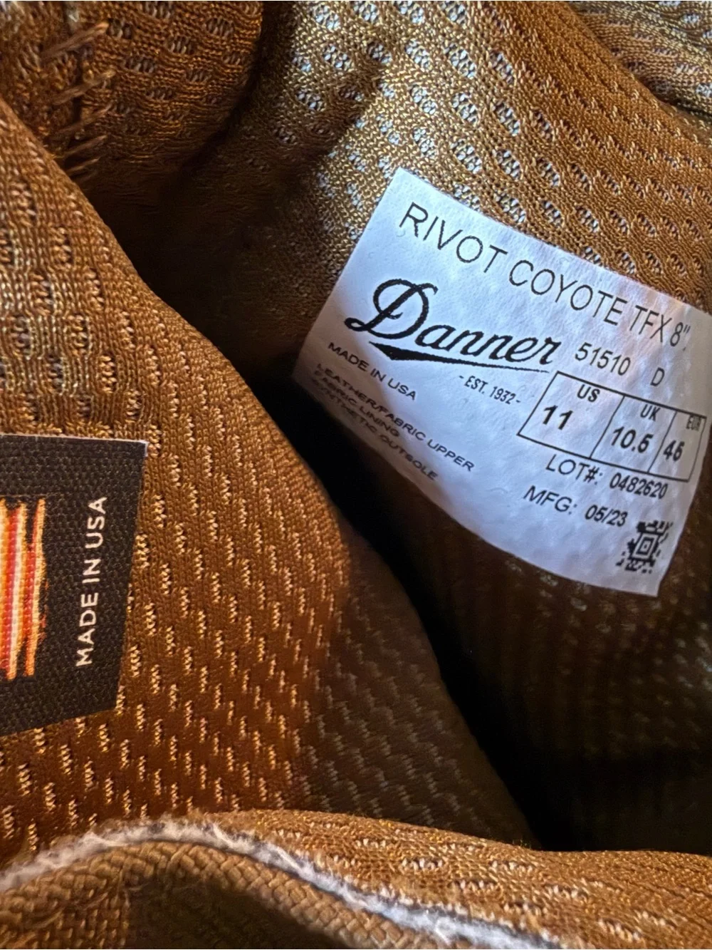 DANNER BOOTS - Men’s Rivot Coyote TFX 8”Tactical Boot - 11 - NEW! MADE IN USA!